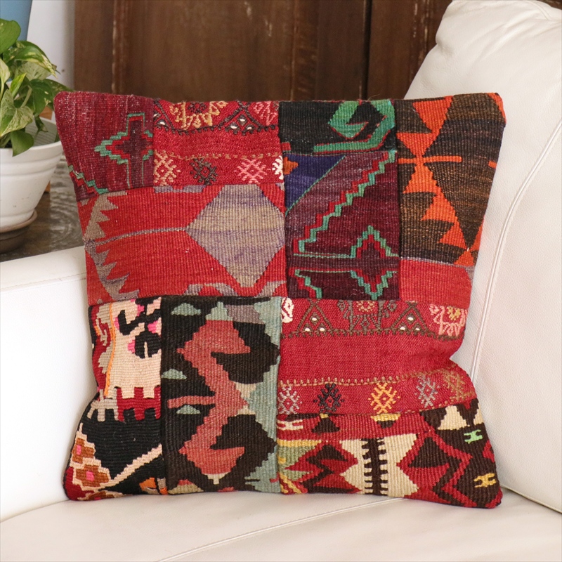 オールドキリム クッションカバー 40cm角 41×40cm パッチワーク トルコキリム
