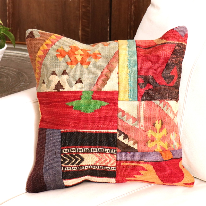 オールドキリム クッションカバー 40cm角 40×40cm パッチワーク トルコキリム