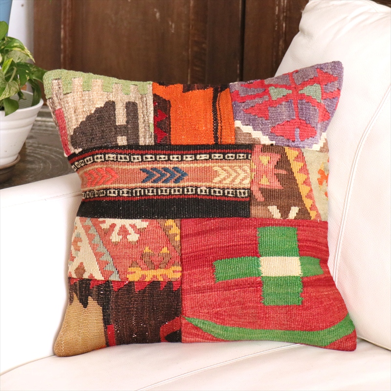 オールドキリム クッションカバー 40cm角 40×40cm パッチワーク トルコキリム