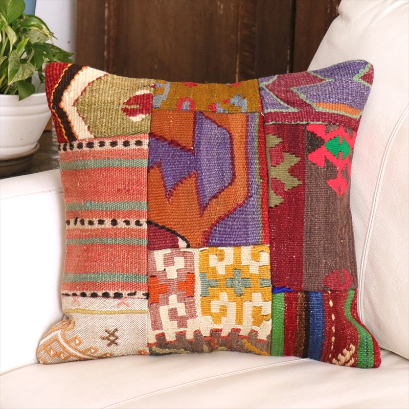 オールドキリム クッションカバー 40cm角 39×41cm パッチワーク トルコキリム