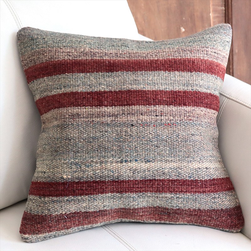 オールドキリムクッションカバー 40cm角サイズ 40×40cm シンプルボーダー