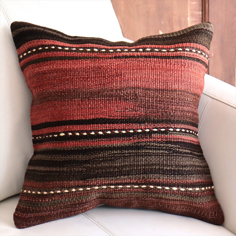 オールドキリムクッションカバー 40cm角サイズ 39×39cm レッド＆ブラウングラデーション
