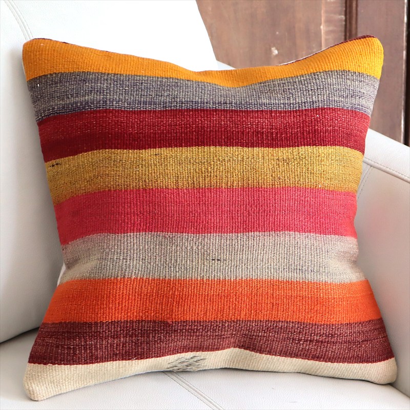 オールドキリムクッションカバー 40cm角サイズ 39×39cm カラフルボーダー