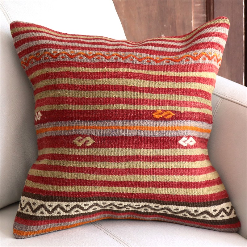 オールドキリムクッションカバー 40cm角サイズ 39×40cm ボーダー・ジジム