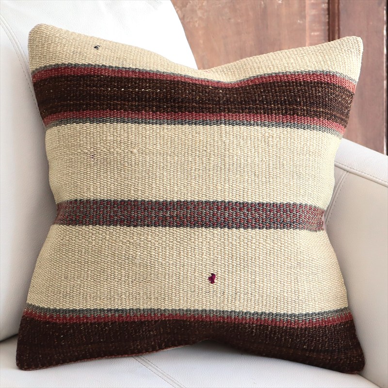 オールドキリムクッションカバー 40cm角サイズ 40×39cm ナチュラル シンプル ボーダー