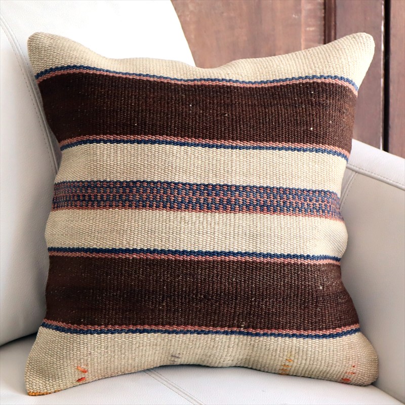 オールドキリムクッションカバー 40cm角サイズ 38×38cm ナチュラル シンプル ボーダー