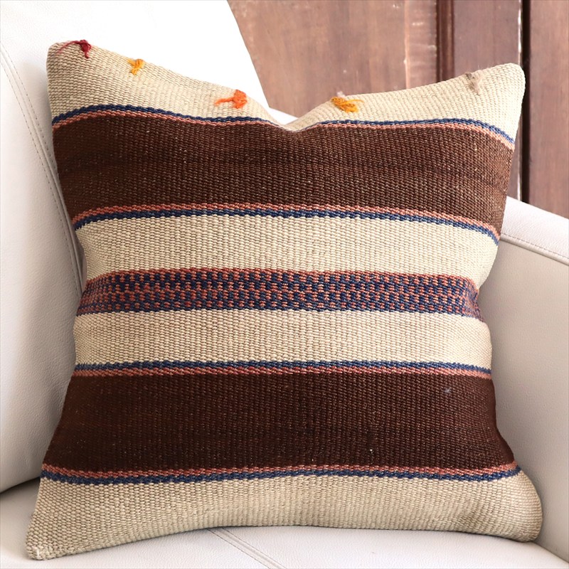 オールドキリムクッションカバー 40cm角サイズ 39×40cm ナチュラル シンプル ボーダー