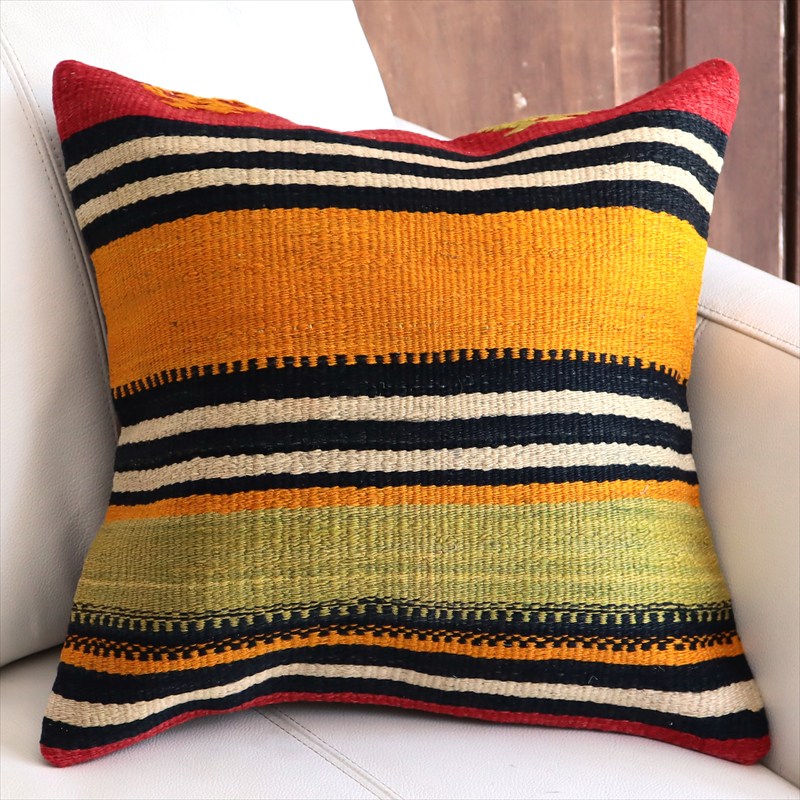 オールドキリムクッションカバー 40cm角サイズ 40×39cm カラフルボーダー