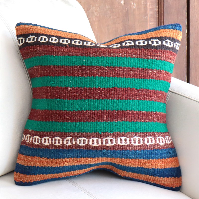 オールドキリムクッションカバー 40cm角サイズ 39×39cm カラフルボーダー