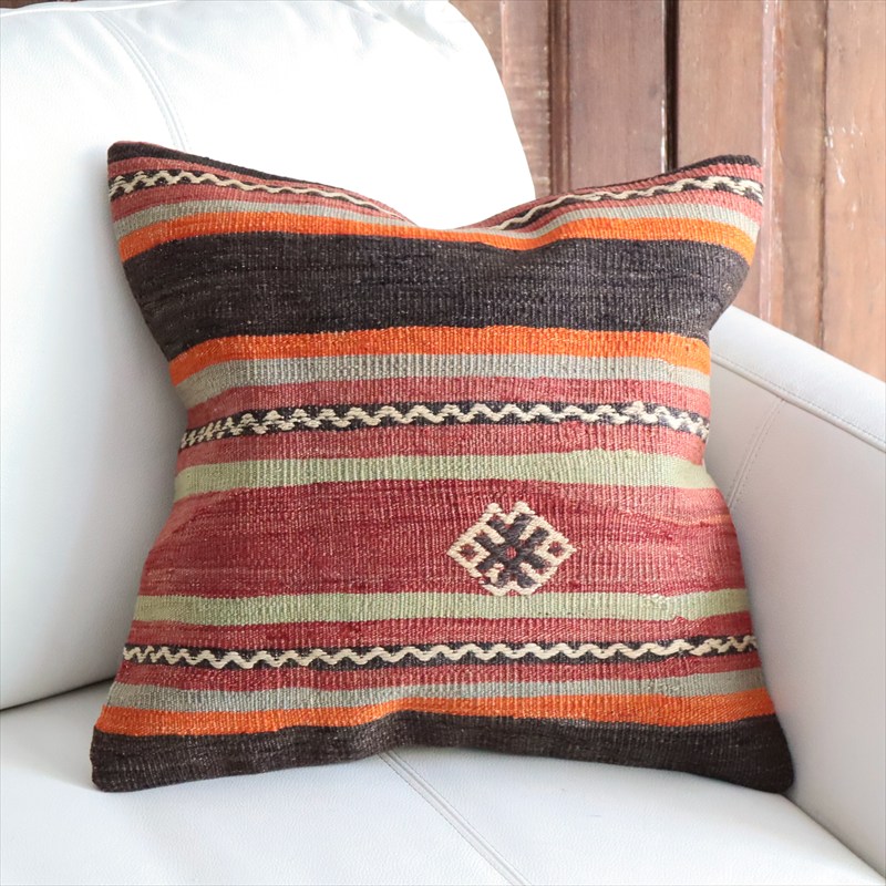 オールドキリム 40cm角クッションカバー40×41cm ボーダー・ジジム Old Kilim Cushion