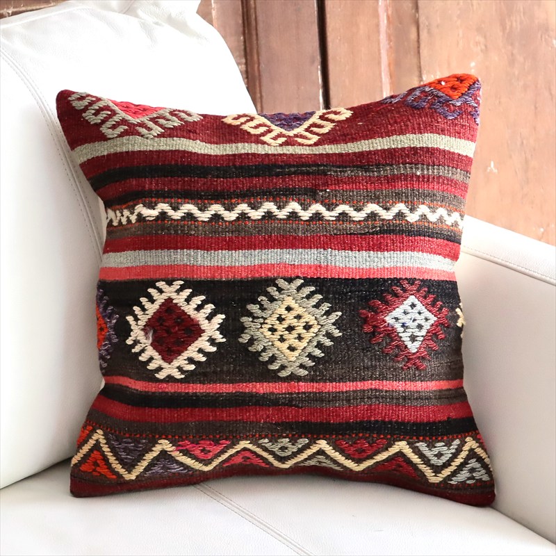 オールドキリム 40cm角クッションカバー39×39cm ボーダー・ジジム Old Kilim Cushion