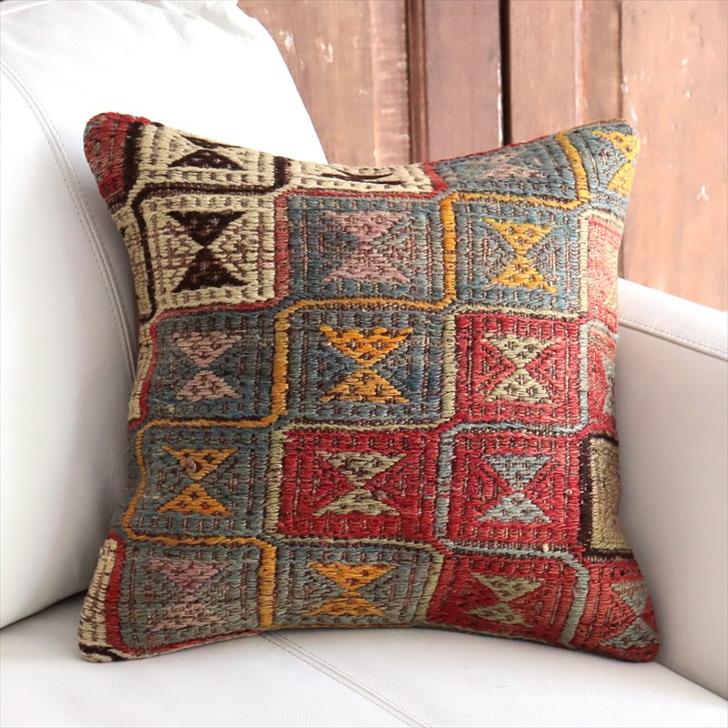 オールドキリム 40cm角クッションカバー39×39cm ジジム織り  Old Kilim Cushion