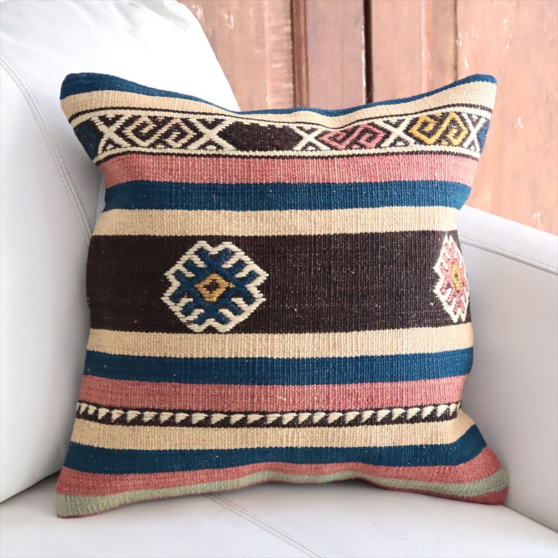 オールドキリム 40cm角クッションカバー40×40cm ボーダー・ジジム Old Kilim Cushion
