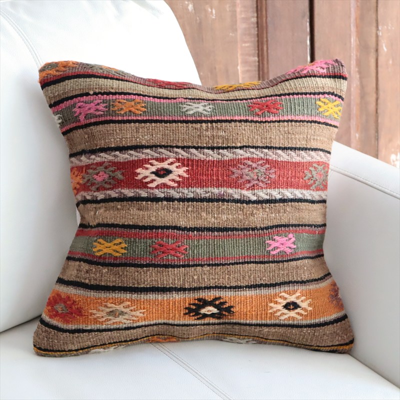 オールドキリム 40cm角クッションカバー40×40cm ボーダー・ジジム Old Kilim Cushion