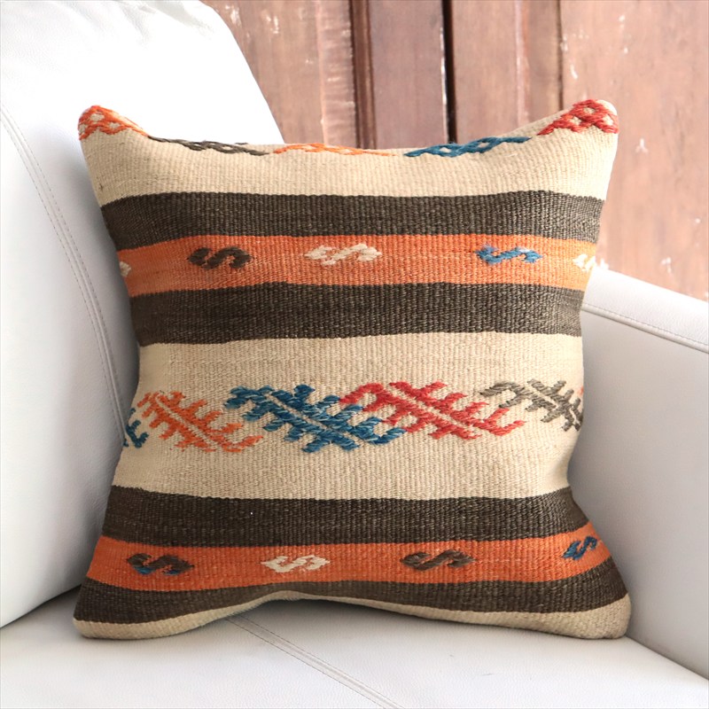 オールドキリム 40cm角クッションカバー39×39cm ボーダー・ジジム Old Kilim Cushion