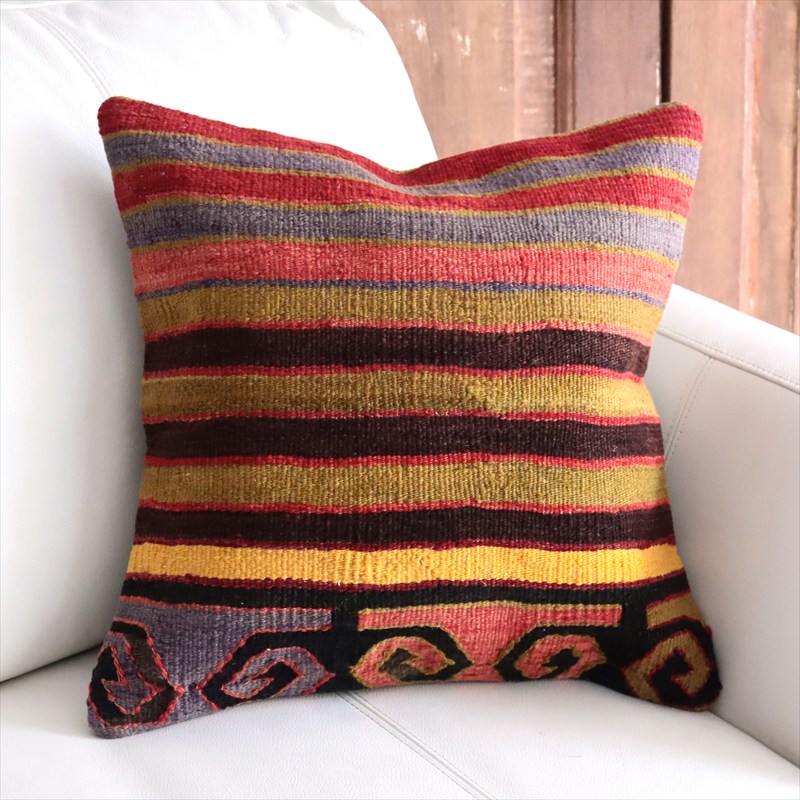 オールドキリム 40cm角クッションカバー39×39cm ボーダー Old Kilim Cushion