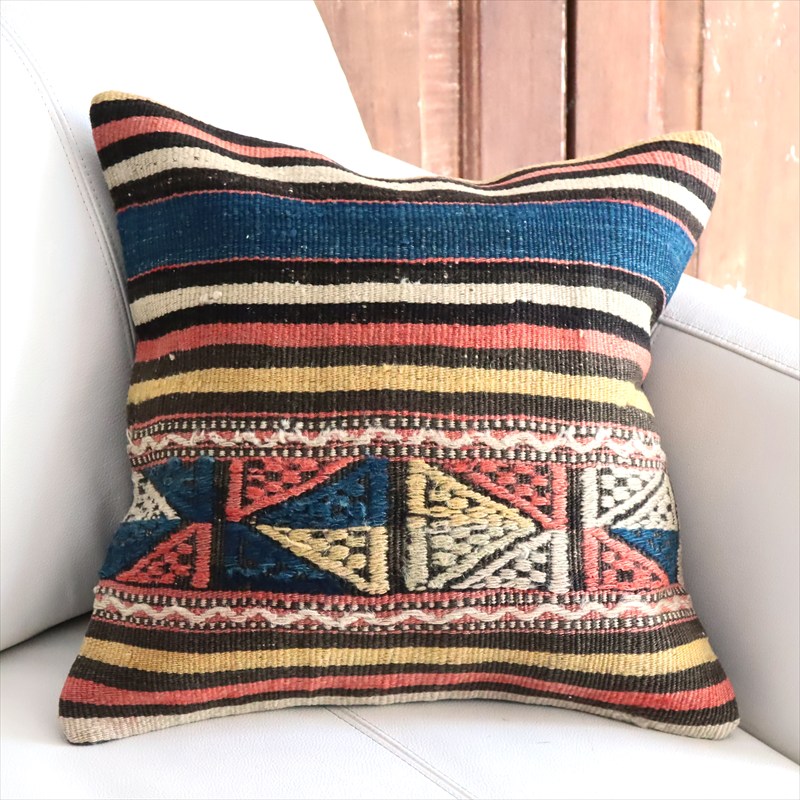 オールドキリム 40cm角クッションカバー40×40cm ボーダー・ジジム Old Kilim Cushion