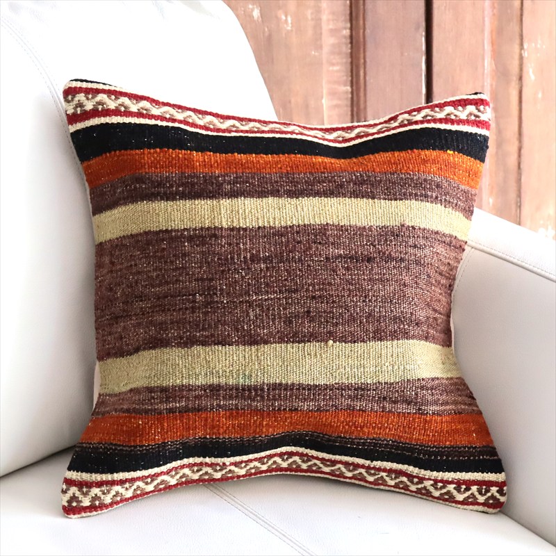 オールドキリム 40cm角クッションカバー39×39cm ボーダー・ジジム Old Kilim Cushion