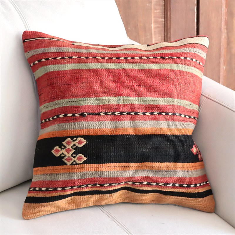 オールドキリム 40cm角クッションカバー40×40cm ボーダー・ジジム Old Kilim Cushion