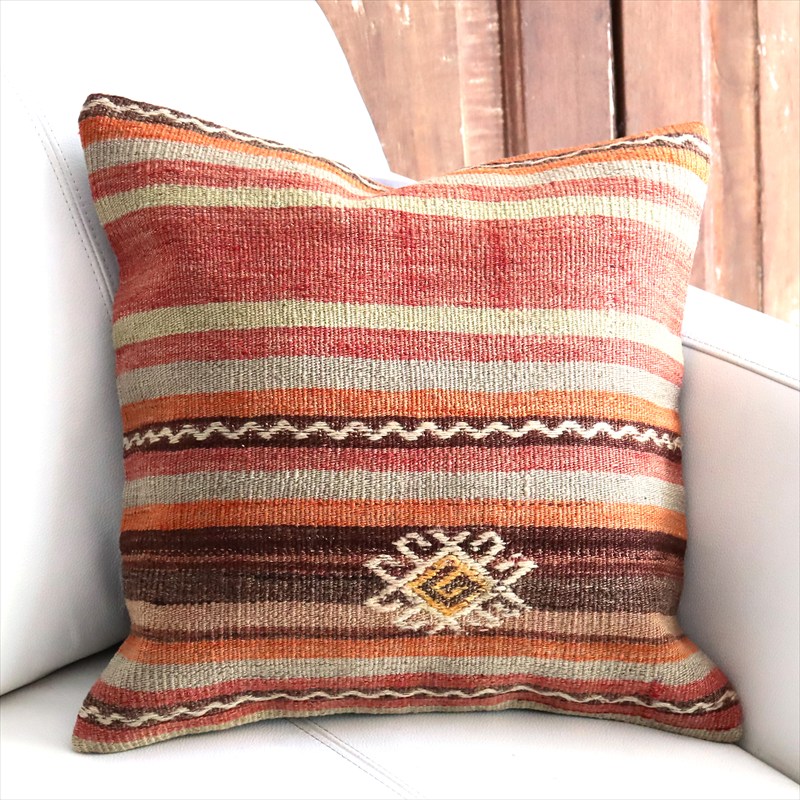 オールドキリム 40cm角クッションカバー40×40cm ボーダー・ジジム Old Kilim Cushion