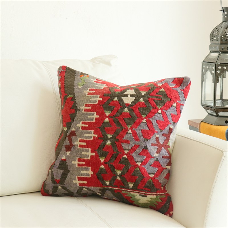 オールドキリム 40cm角クッションカバー40×40cm エシュメ レッド＆ブルー Old Kilim Cushion