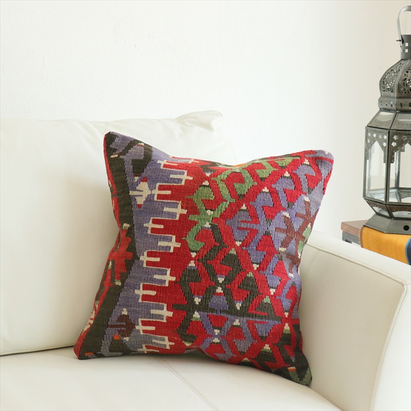 オールドキリム 40cm角クッションカバー40×40cm エシュメ レッド＆ブルー Old Kilim Cushion