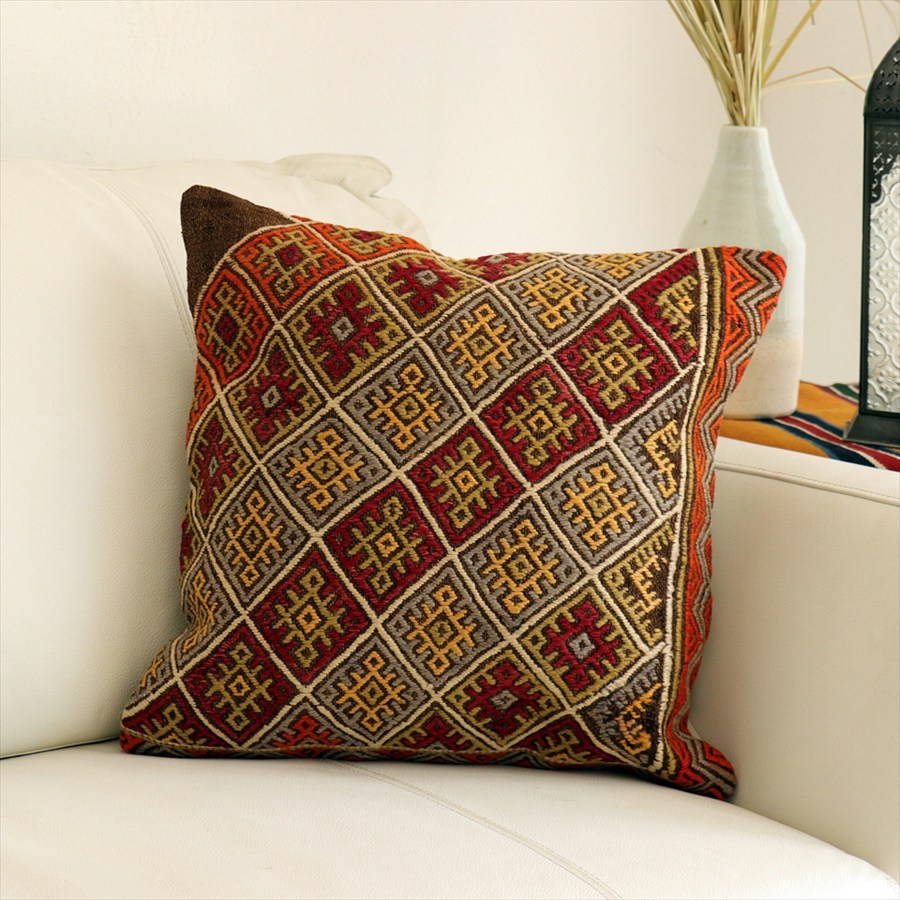 オールドキリム クッションカバー40×39cm ひし形のジジム Old Kiilim Cushion