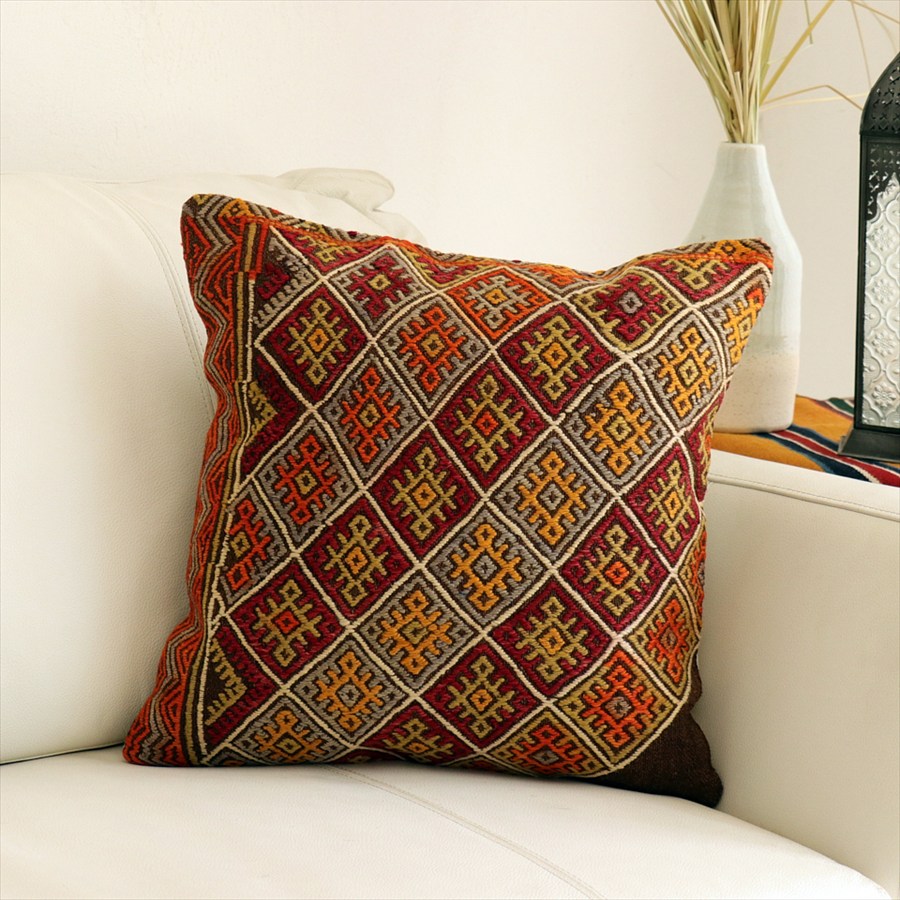 オールドキリム クッションカバー40×40cm ひし形のジジム Old Kiilim Cushion