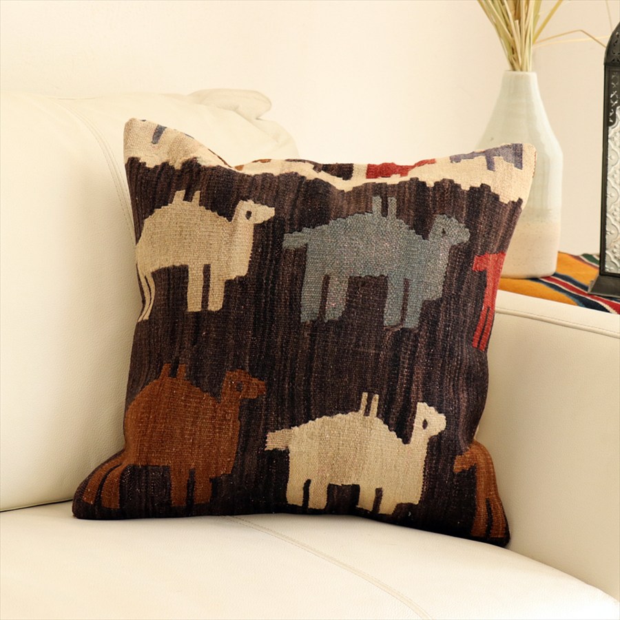 オールドキリム クッションカバー40×39cm シワス・ラクダ Old Kiilim Cushion