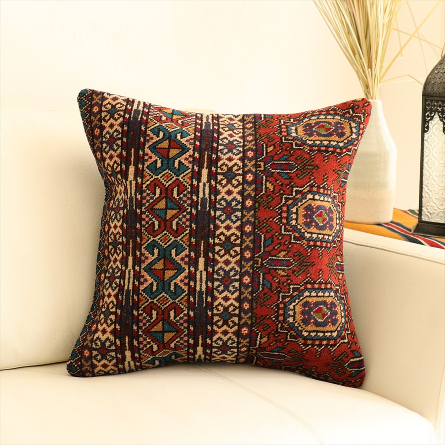クッションカバー ヴィンテージ パイル織り 絨毯46×45cm トルクメン ヤムート Old Carpet Cushion