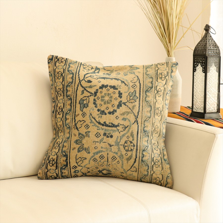 絨毯クッション ヴィンテージ44×44cm ブリーチしたアンティーク加工 Old Carpet Cushion