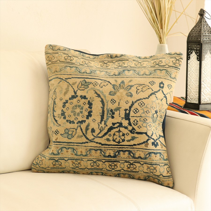 絨毯クッション ヴィンテージ44×44cm ブリーチしたアンティーク加工 Old Carpet Cushion