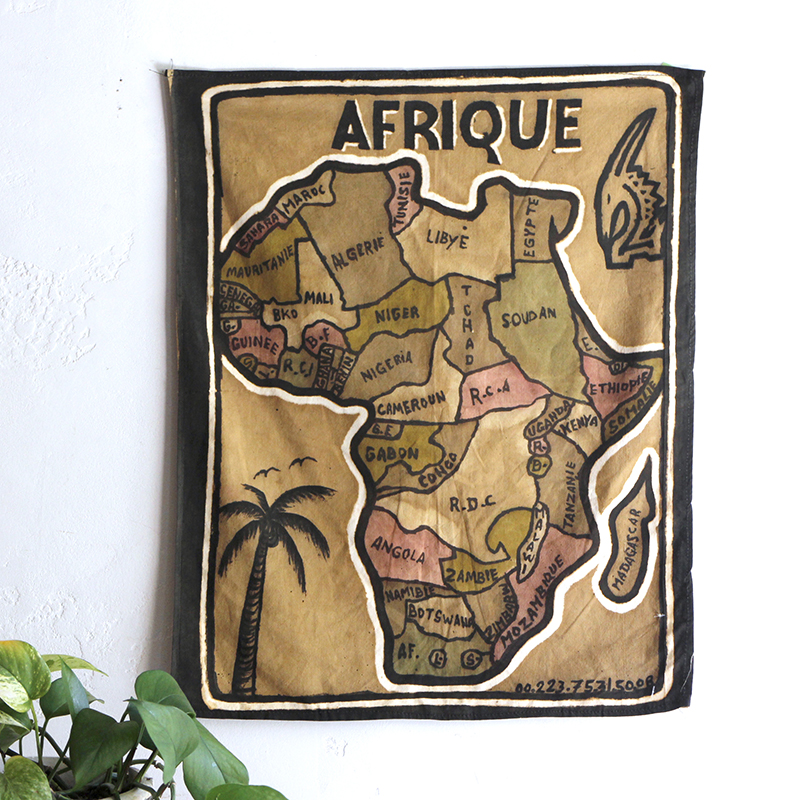 アフリカの泥染布 Mud Cloth Mali, African textile 53x43cm アフリカ大陸の古地図 タペストリー 小サイズ