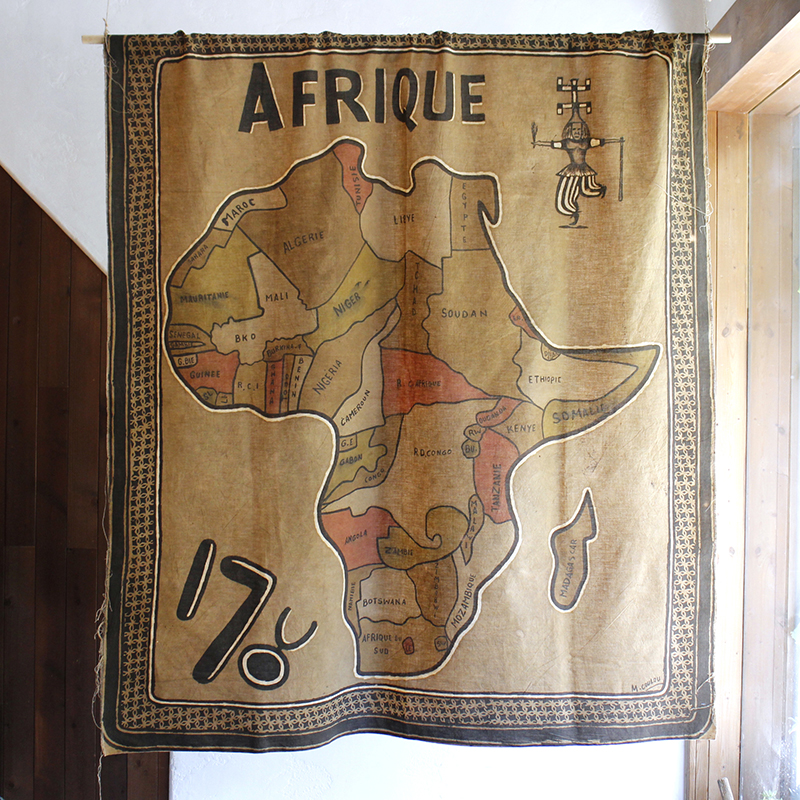 アフリカの泥染布 Mud Cloth Mali, African textile 166x146cm アフリカ大陸の古地図　大サイズ