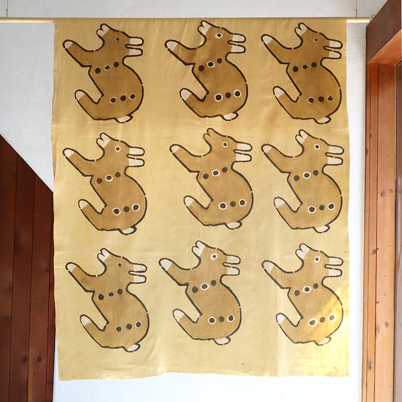 アフリカの泥染布 Mud Cloth Mali, African textile 181x112cm うさぎ