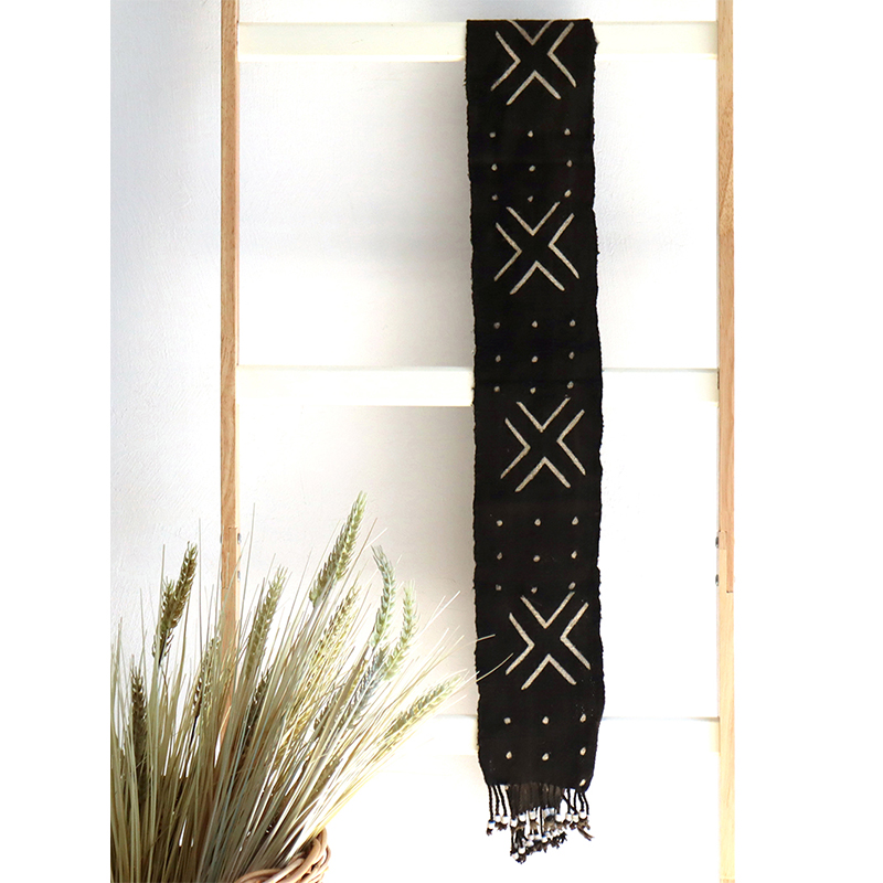 アフリカ泥染め布 マリ ボゴラン ベルト ブラック ビーズタッセル付き Mud Cloth Mali, Bogolan African textile