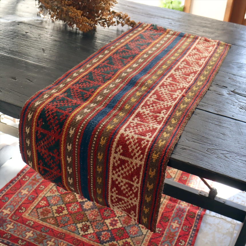 オールドキリム ガジャリ ジャジム69×29cm イランの古いテント布　刺繍のような織り