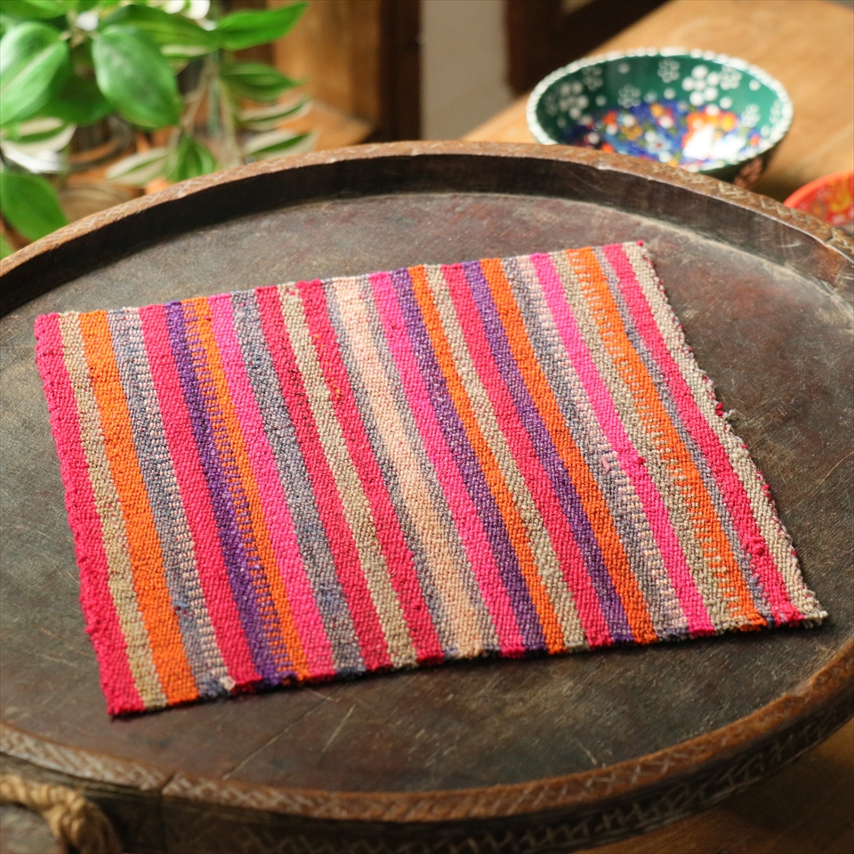 オールドキリム ガジャリ ジャジム23×22cm ストライプ 小さなキリム
