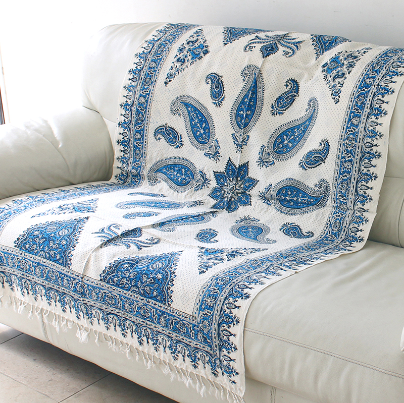 ペルシャ更紗 ガラムカール （イラン 手染布） 150x100cmサイズ ブルー系ペイズリー柄