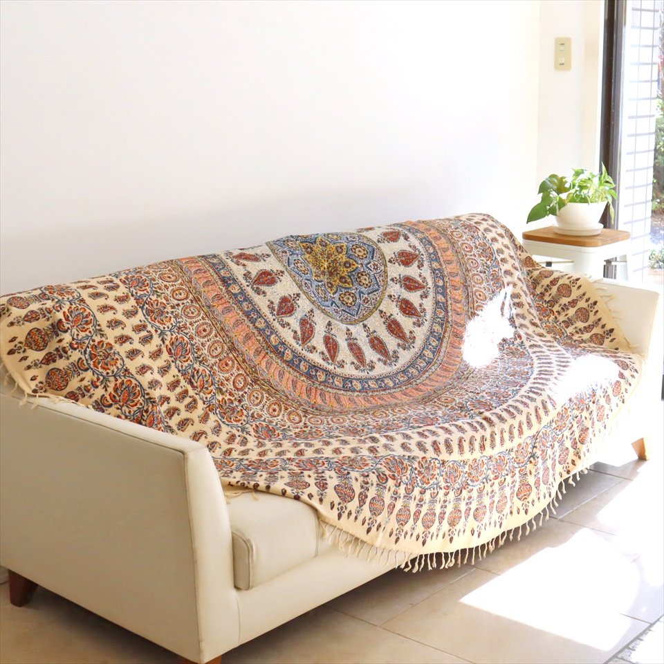 ガラムカール ペルシャ更紗 220cmサイズ円形 ラウンド アンバー マルチカバー テーブルクロス