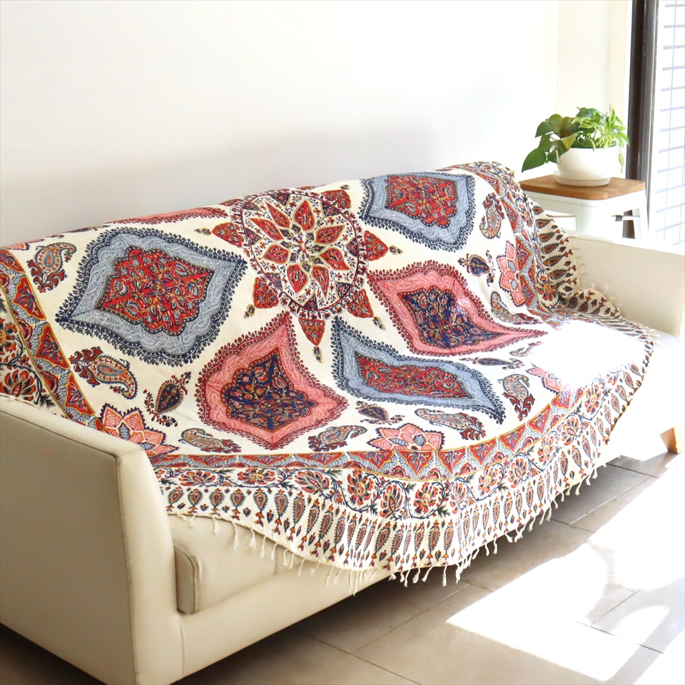 ガラムカール ペルシャ更紗 220cmサイズ円形 ラウンド アンバー マルチカバー テーブルクロス