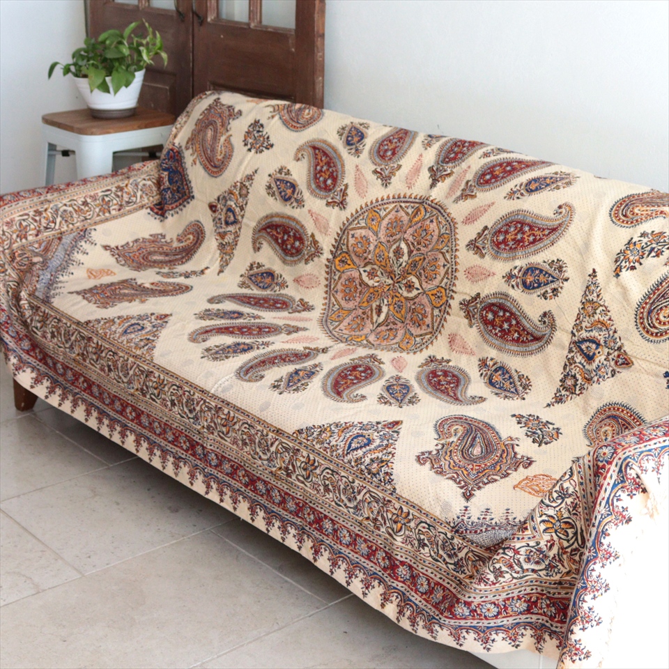 ペルシャ更紗 ガラムカール 230×151cm  アンバー系 ペイズリー柄 テーブルクロス ソファカバー