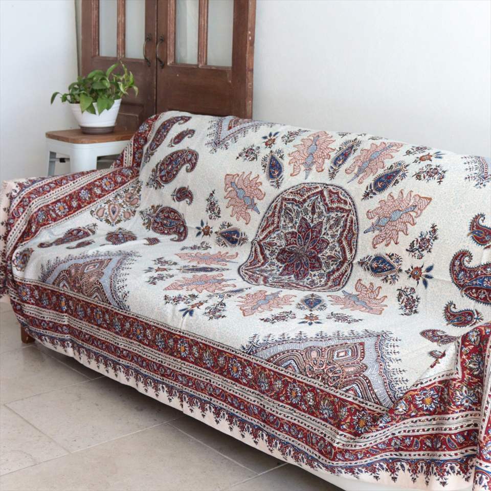 ペルシャ更紗 ガラムカール 232×151cm  アンバー系 ペイズリー柄 テーブルクロス ソファカバー