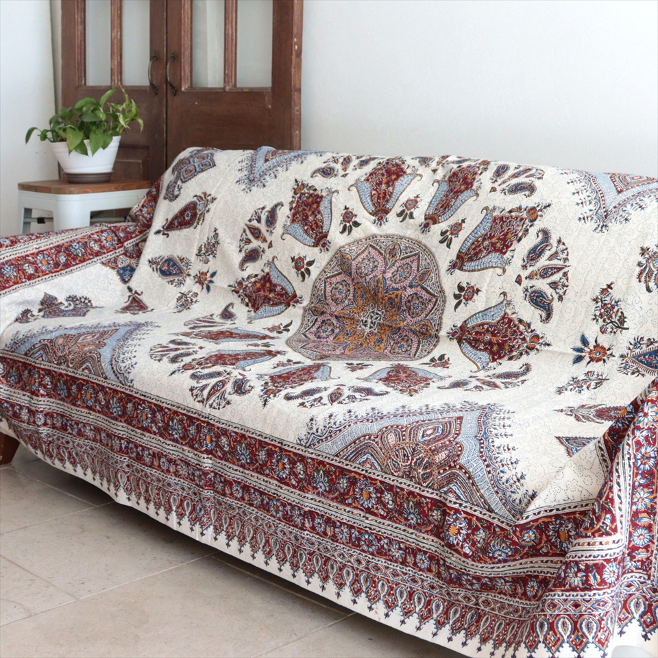 ペルシャ更紗 ガラムカール 235×152cm  アンバー系 ペイズリー柄 テーブルクロス ソファカバー