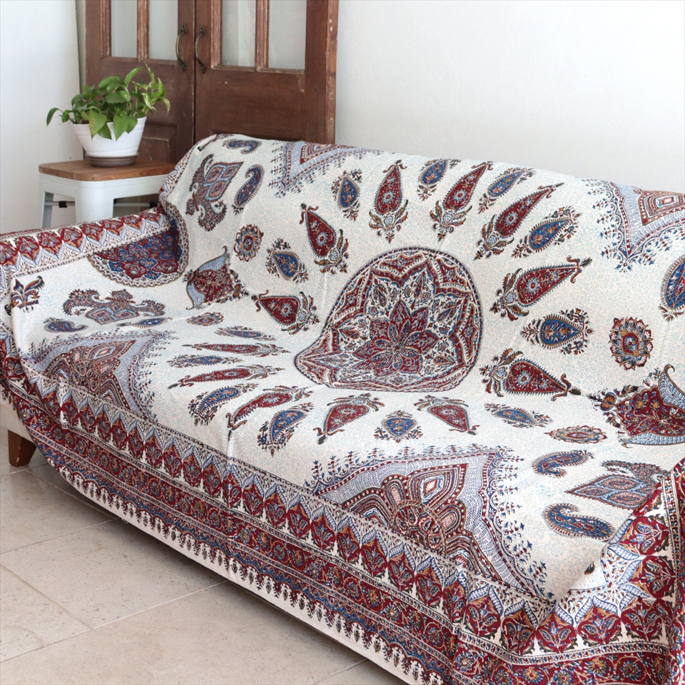 ペルシャ更紗 ガラムカール 230×150cm  アンバー系 ペイズリー柄 テーブルクロス ソファカバー