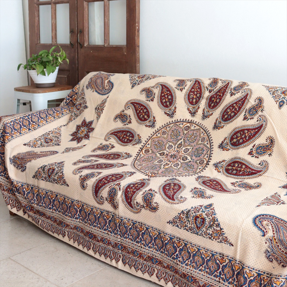 ペルシャ更紗 ガラムカール 230×147cm  アンバー系 ペイズリー柄 テーブルクロス ソファカバー