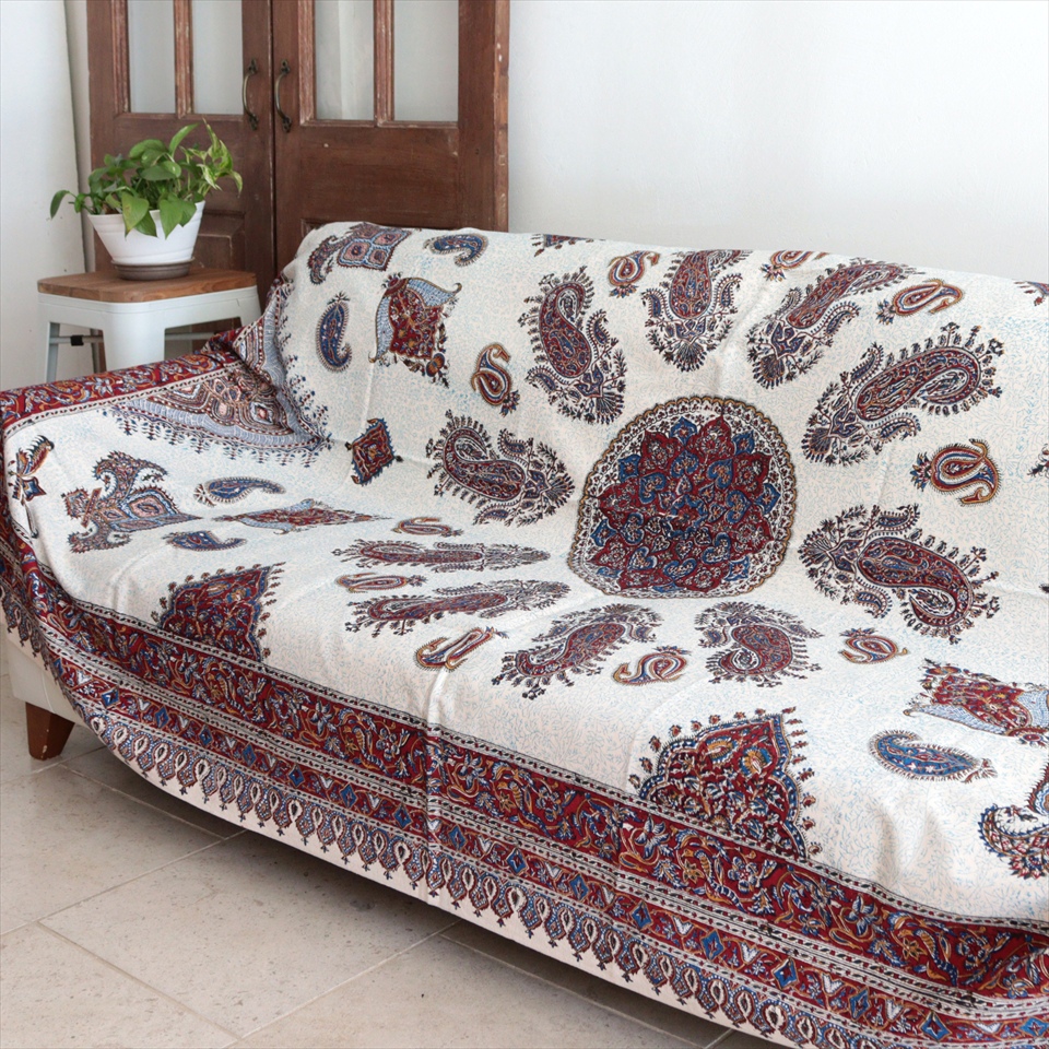 ペルシャ更紗 ガラムカール 231×148cm  アンバー系 ペイズリー柄 テーブルクロス ソファカバー