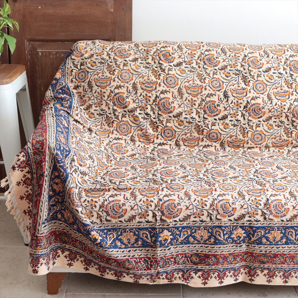 ペルシャ更紗 ガラムカール 235×148cm  アンバー系 フラワー柄 テーブルクロス ソファカバー