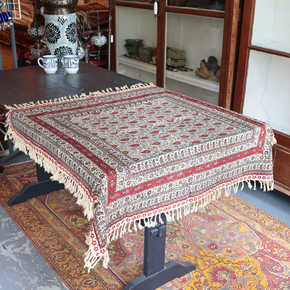 ペルシャ更紗 ガラムカール 93×91cm アンティークデザイン テーブルクロス マルチクロス