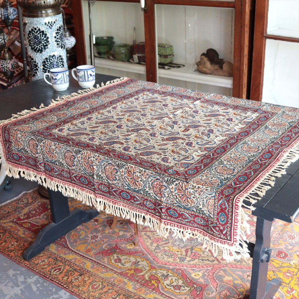 ペルシャ更紗 ガラムカール 98×97cm アンティークデザイン テーブルクロス マルチクロス